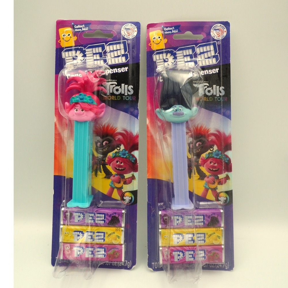 PEZ Trolls World Tour Dispensers Poppy and Branch Set of 2 New Sealed